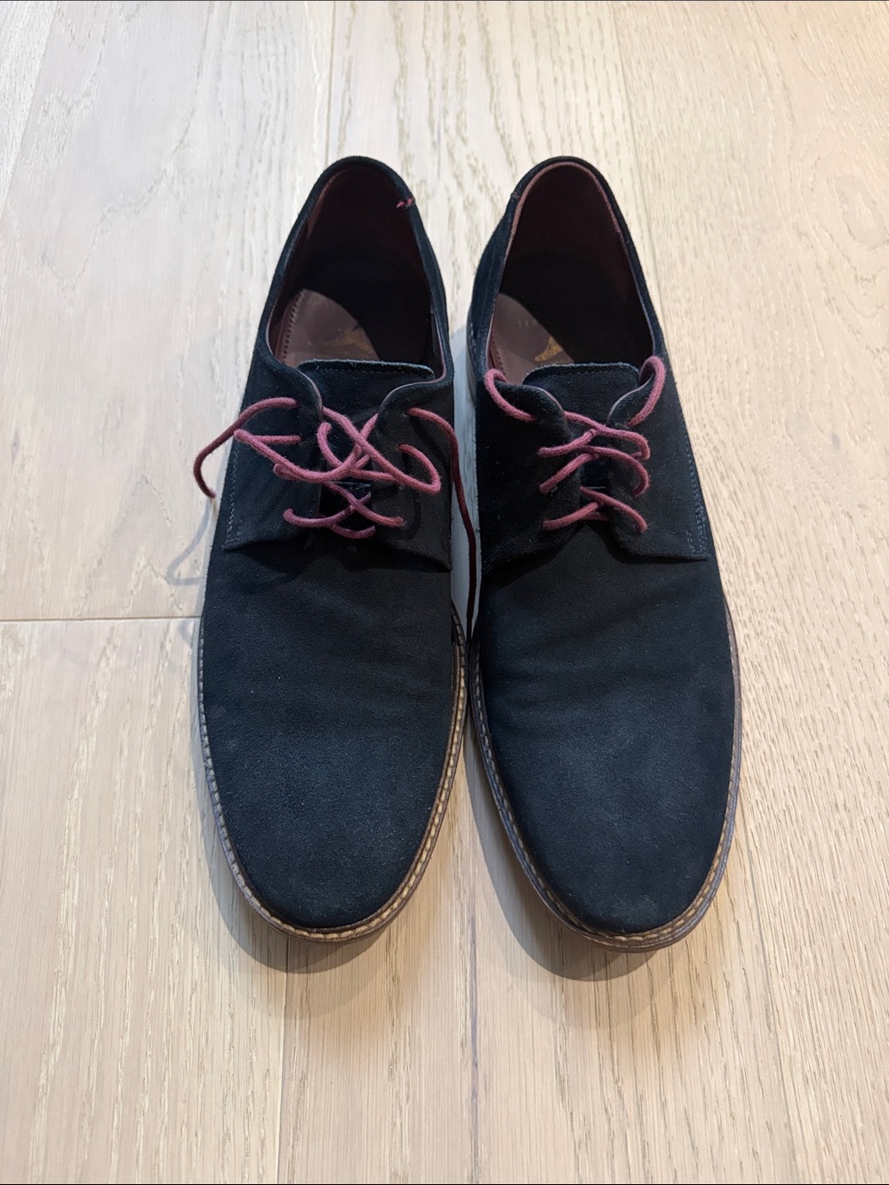 Ted Baker Men's Blue Suede Derby Shoes with Burgundy wLaces